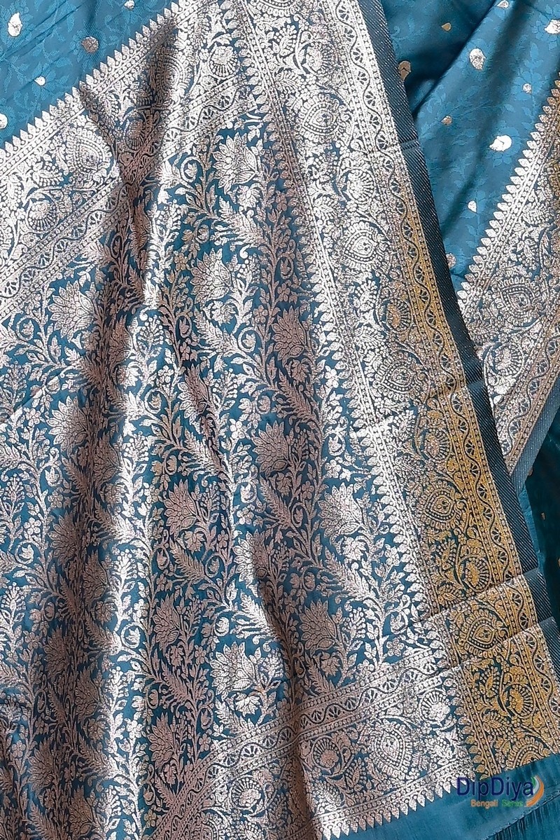 Turquoise Blue Cotton Silk Parova Tanchui Saree (513)